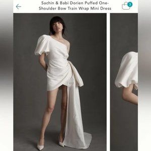 Sachin & Babi Dorien Puffed One-Shoulder Bow Train Wrap Mini Dress